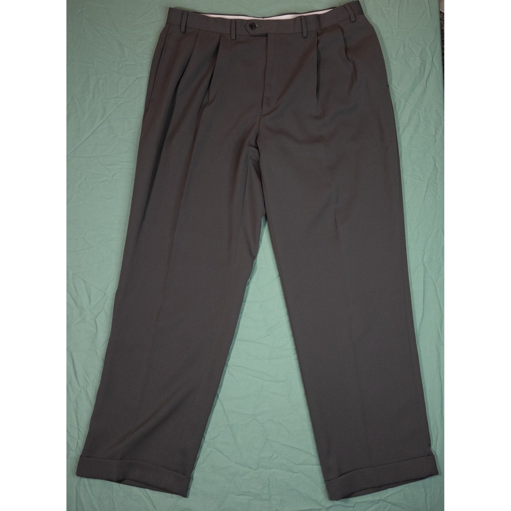 Lauren Ralph Lauren Dress Pants Men 38x32 Gray Excellent Pleated Cuffed Trousers